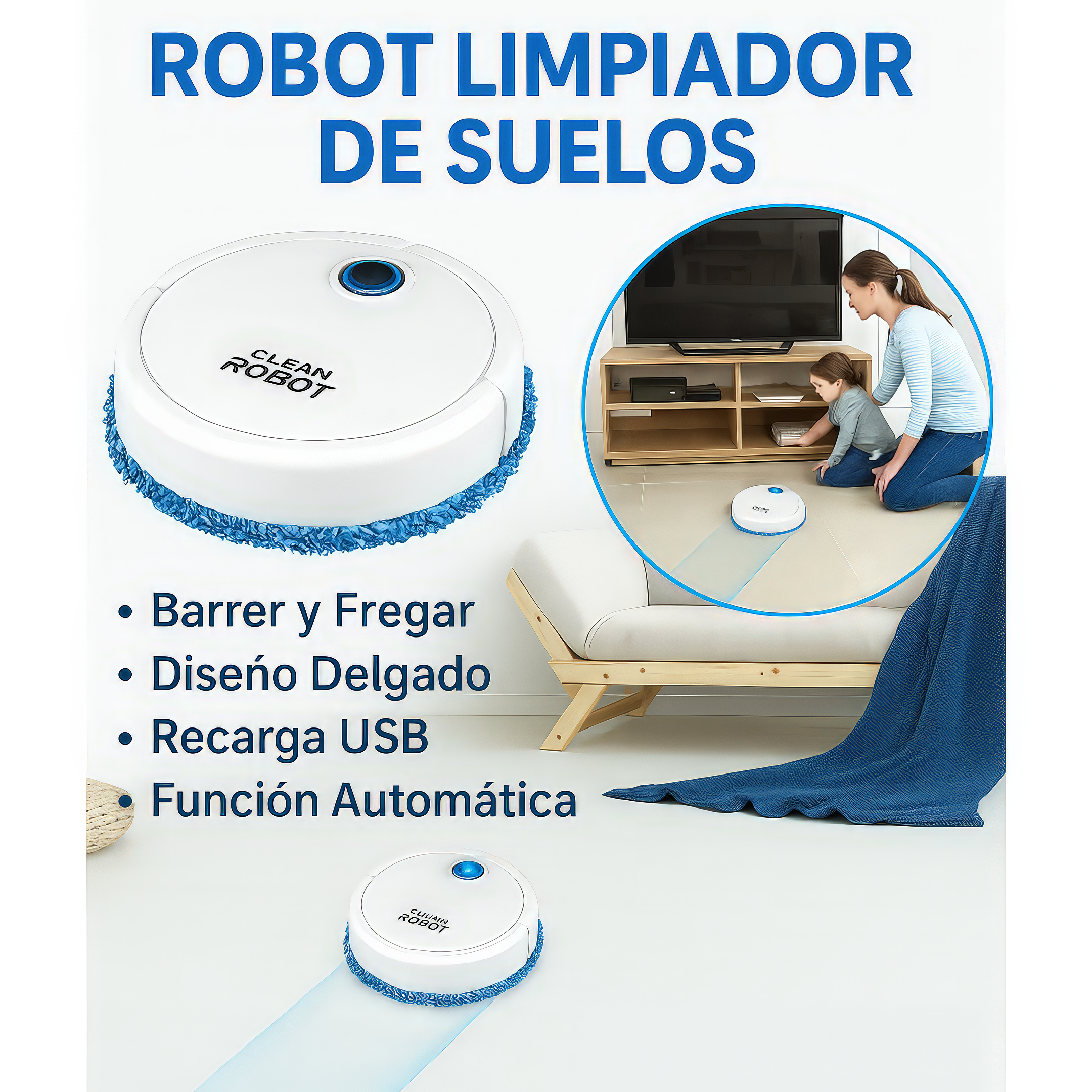 Aspiradora Cleanel Robot - Con Mopa Recargable